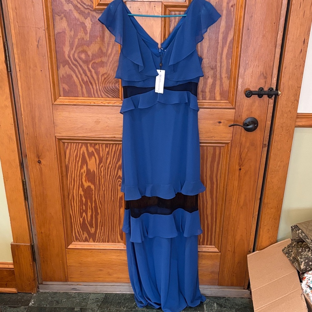 BCBG Generation Blue Ruffled Maxi Dress